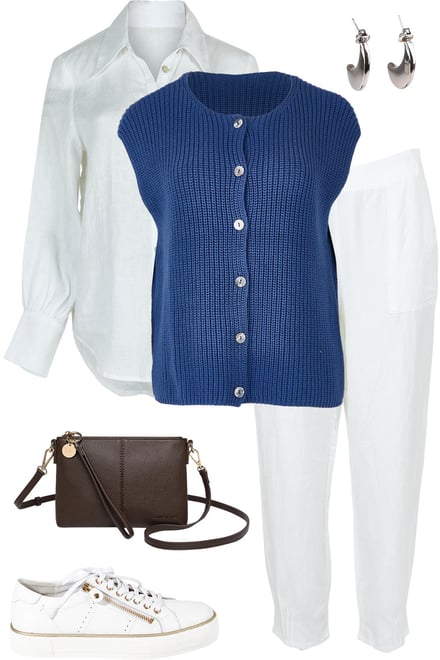 Bluebell Cotton Vest With White Linen