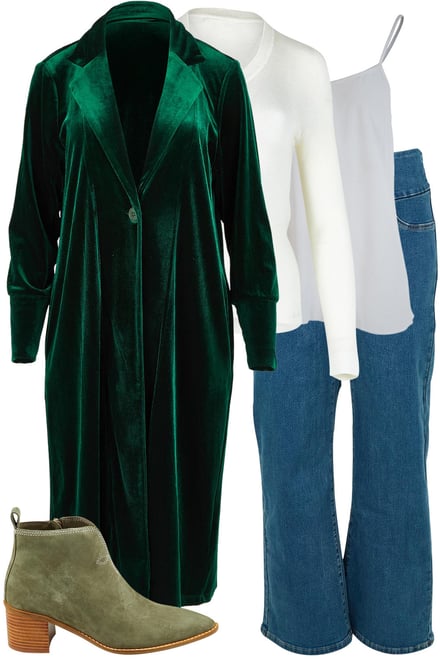 Emerald Velvet Cardi With Easy As Jeans