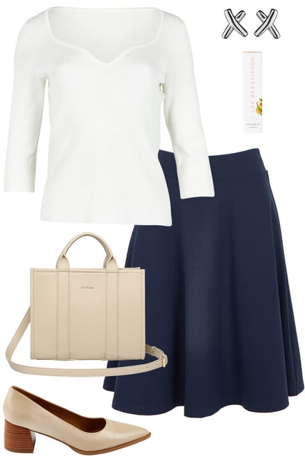 Navy Flip Skirt With Rib Knit Sweetheart Neck