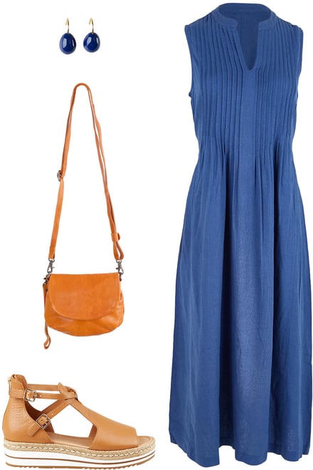 Sea Blue Pintucked Dress & Pale Neutrals