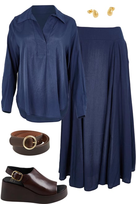 Navy Easy Wear Blouse & Skirt Set