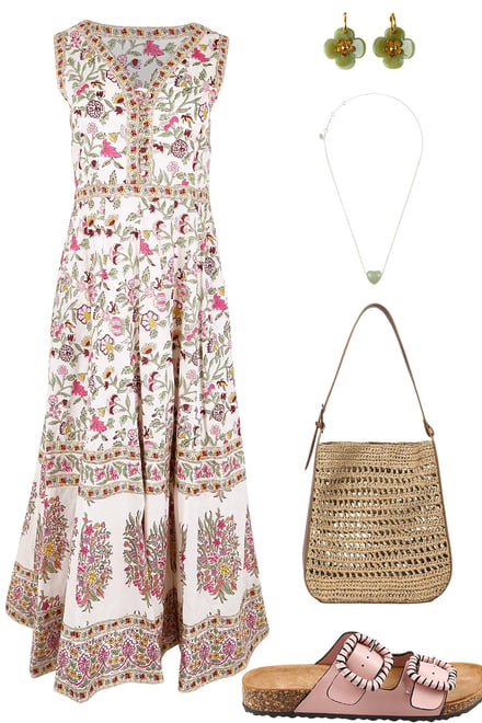 Cream Fleur Maxi With Pink & Green