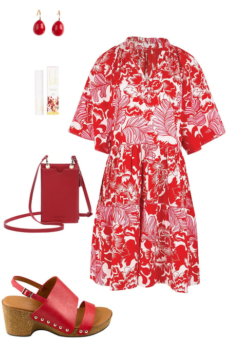 Kathy Cotton Dress With Red