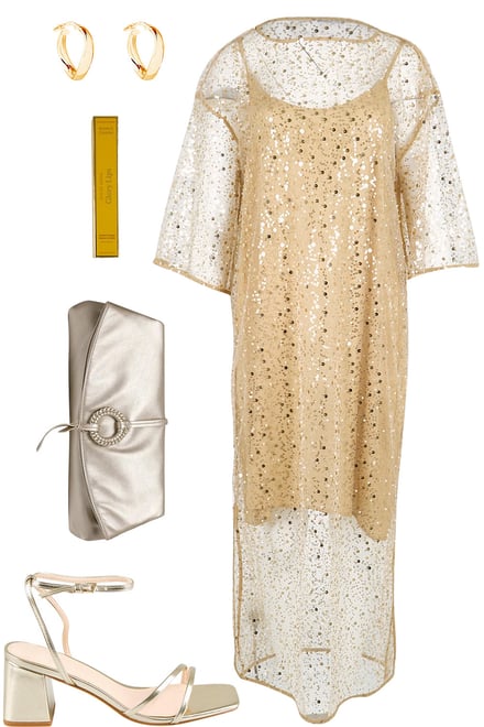 Nina Sequin Dress With All Gold