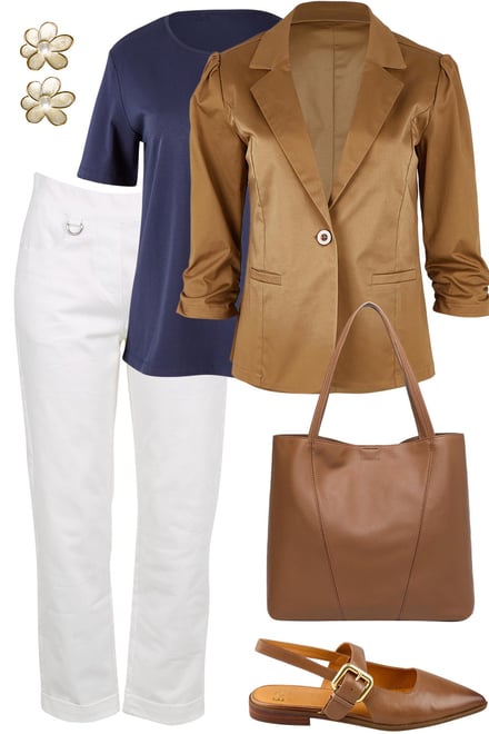 Donut Blazer & Navy Tee & White Pants