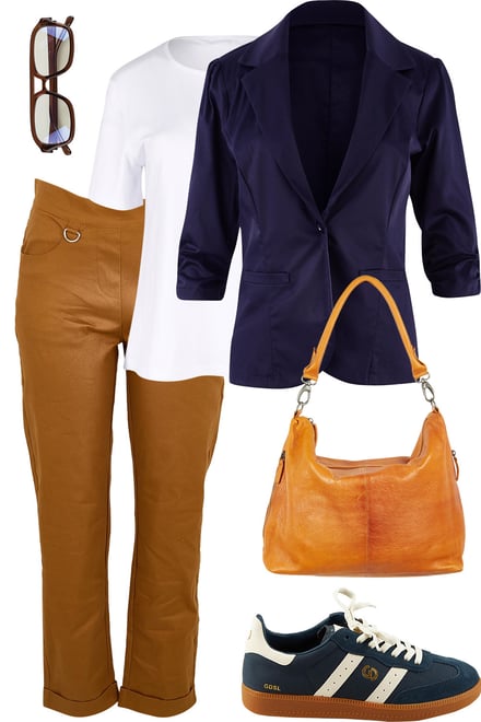 Dark Navy Blazer & Rust Pants