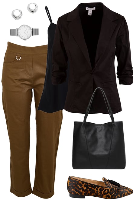 Black Blazer & Coffee Pants
