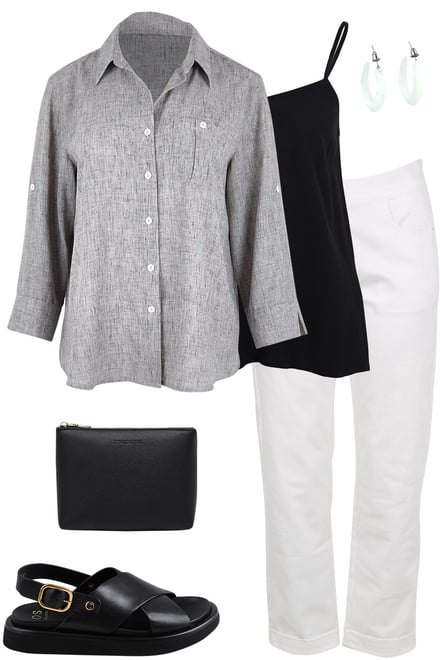 Graphite Shirt & Black Cami & White Pants