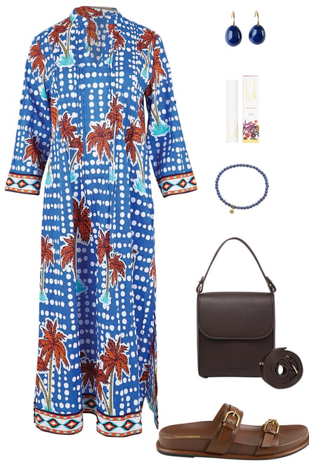 Ocean Print Dress & Blue & Dark Neutrals