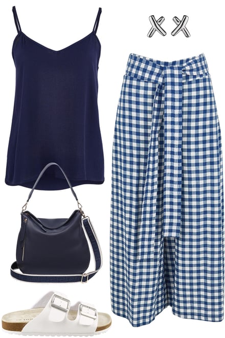 Navy Cami & Navy Gingham Pants