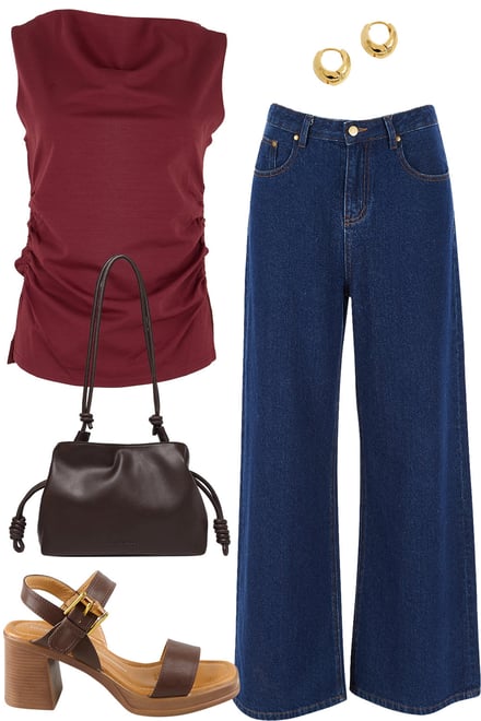 Dark Maroon Top & Dark Denim Jeans