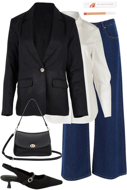 Black Blazer & White Shirt & Dark Denim