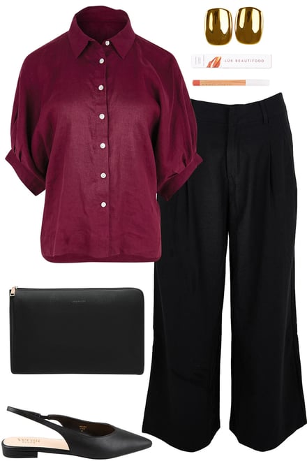 Plum Shirt With Black Linen Pants