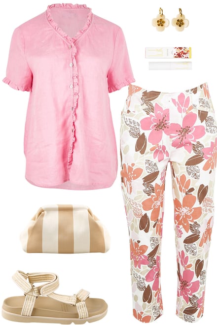 Musk Linen Top & Floral Print Pants
