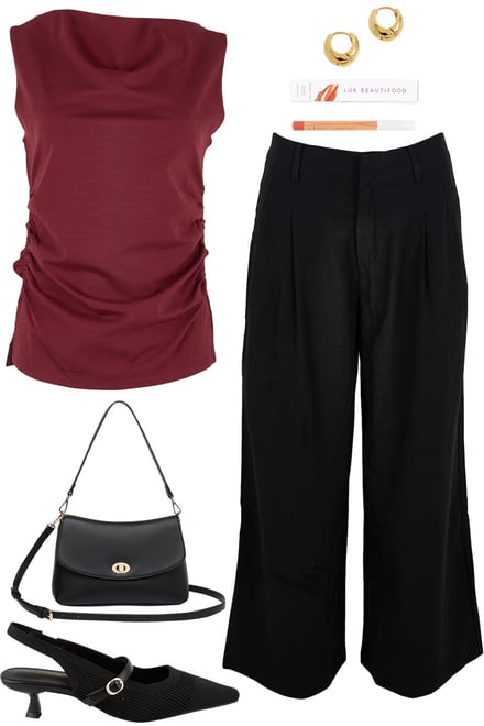 Dark Maroon Top & Black Pants