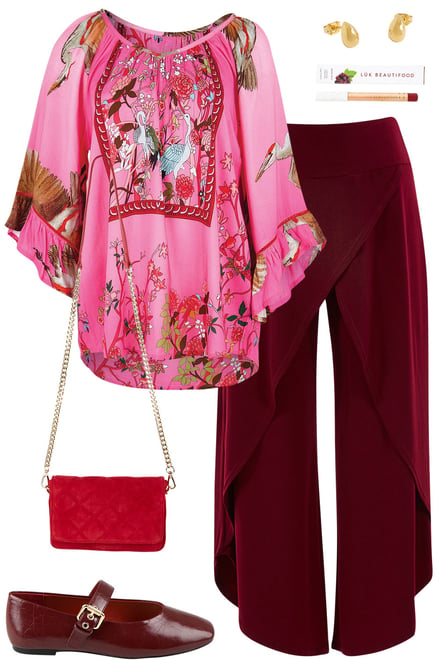 Fuschia Blouse With Port Pants