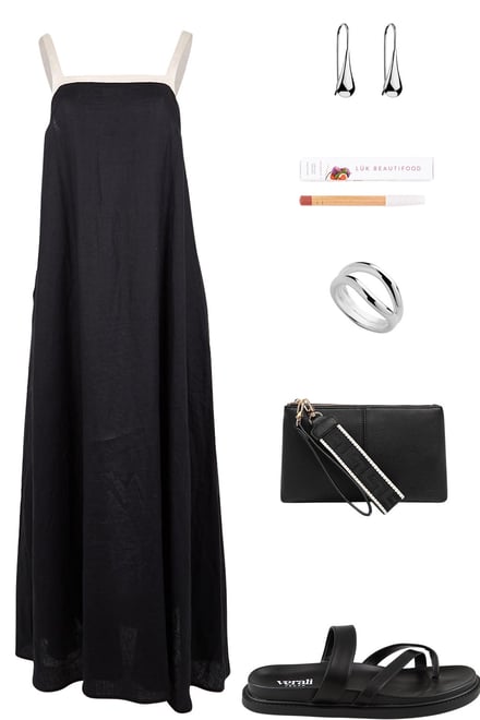 Black-Tusk Maxi Dress With Black & Silver