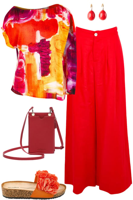 Solara Top & Red Linen Palazzo Pants