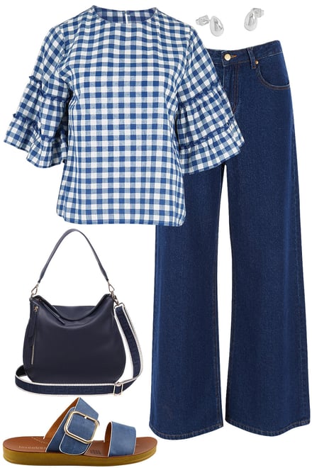 Blue Gingham Blouse & Dark Denim