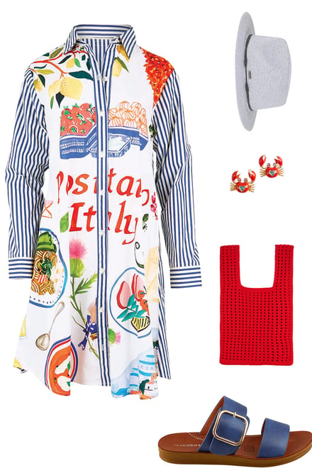 Sicily Dress With Red & Blue