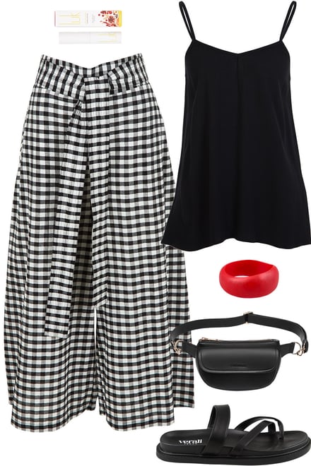 Black Cami & Black Gingham Pants