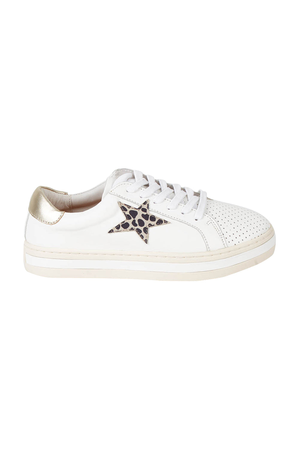 Product shot of the Pixie Leather Sneaker in colour Whitebrown (White), from the front