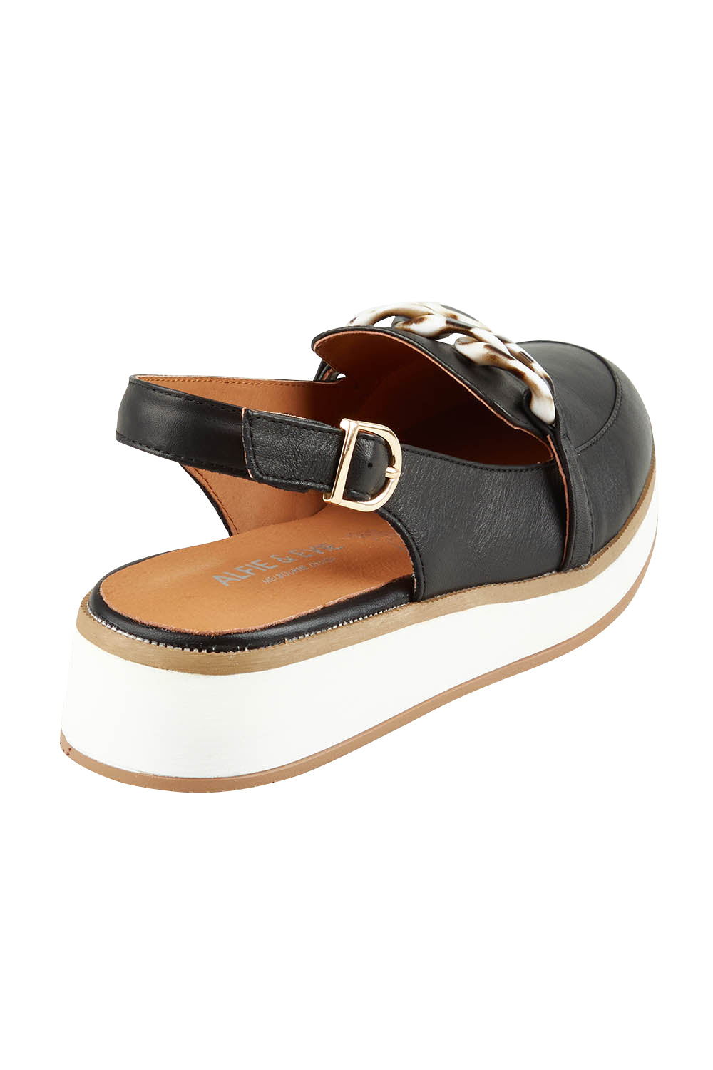 Product shot of the Quivers Sandal in colour Black (Black), from the back