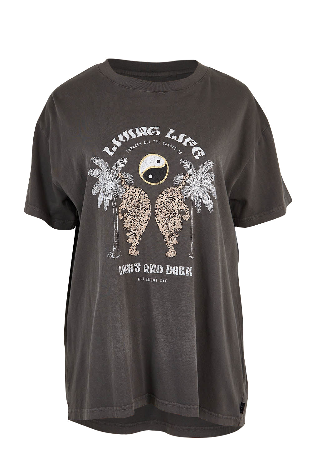 Product shot of the Living Life Standard Tee in colour Charcaol (Grey), from the front