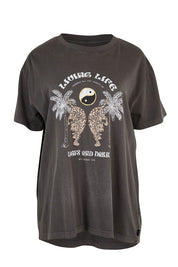 Product shot of the Living Life Standard Tee in colour Charcaol (Grey), from the front