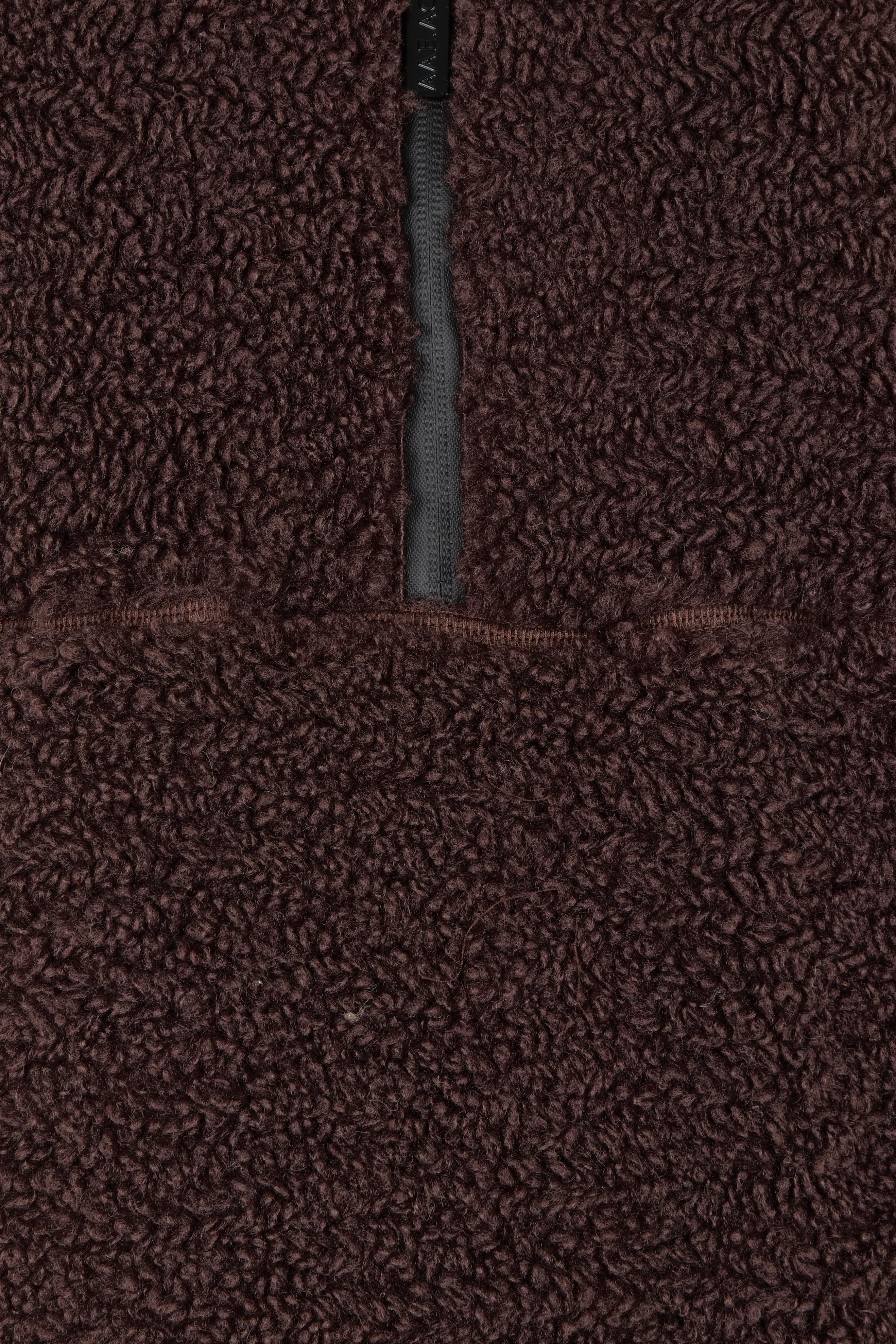 Product shot of the Amara Quarter Zip Teddy in colour Brown, detail