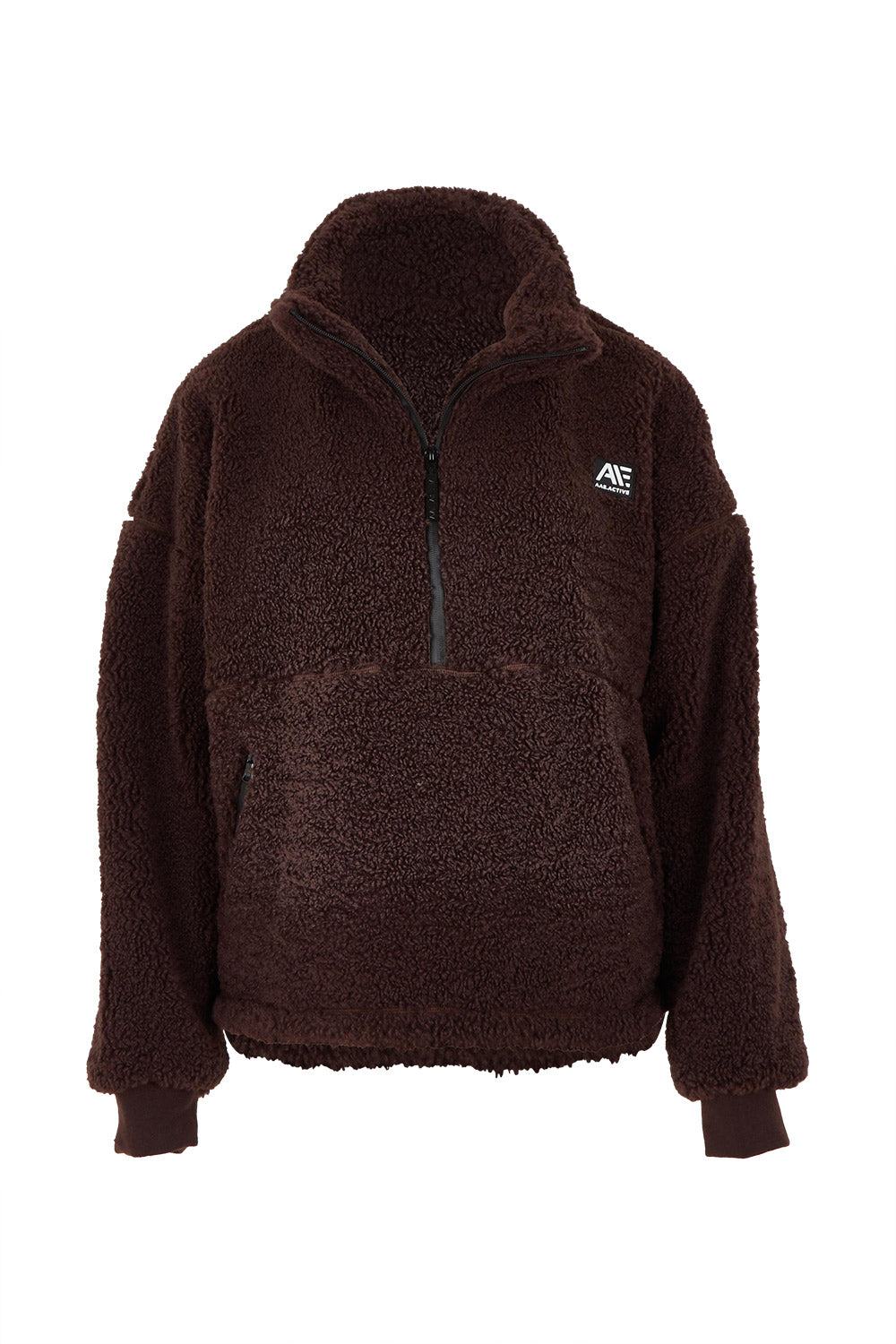 Product shot of the Amara Quarter Zip Teddy in colour Brown, from the front