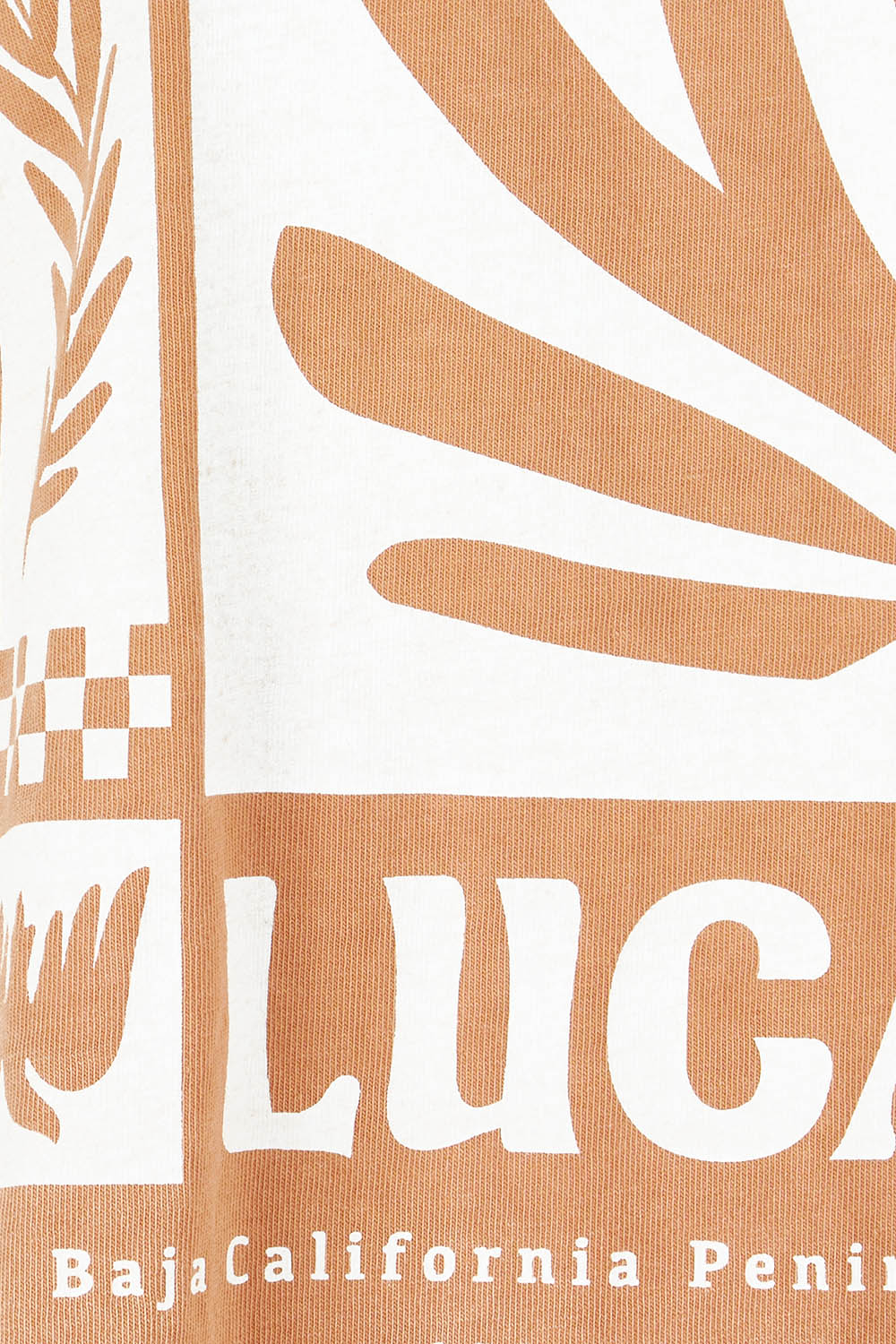 Product shot of the Baja Cotton Standard Tee in colour Tan, detail
