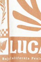 Product shot of the Baja Cotton Standard Tee in colour Tan, detail