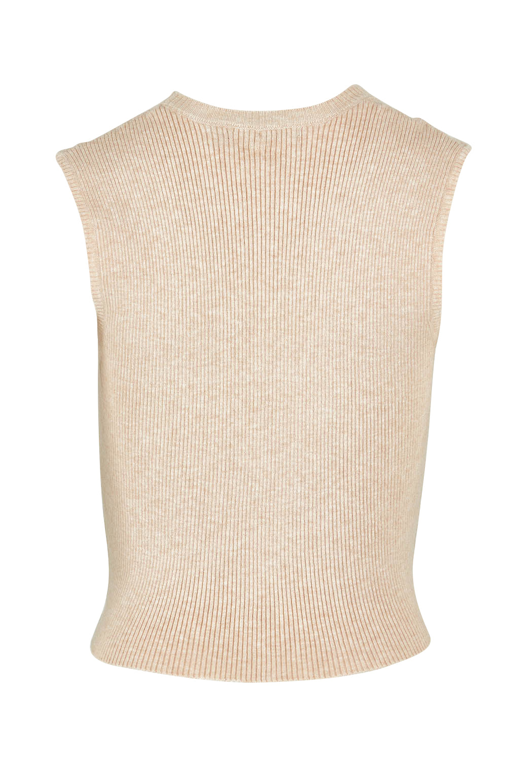 Product shot of the Henley Knit Vest in colour Oat, from the back