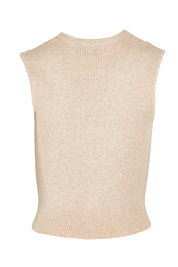 Product shot of the Henley Knit Vest in colour Oat, from the back