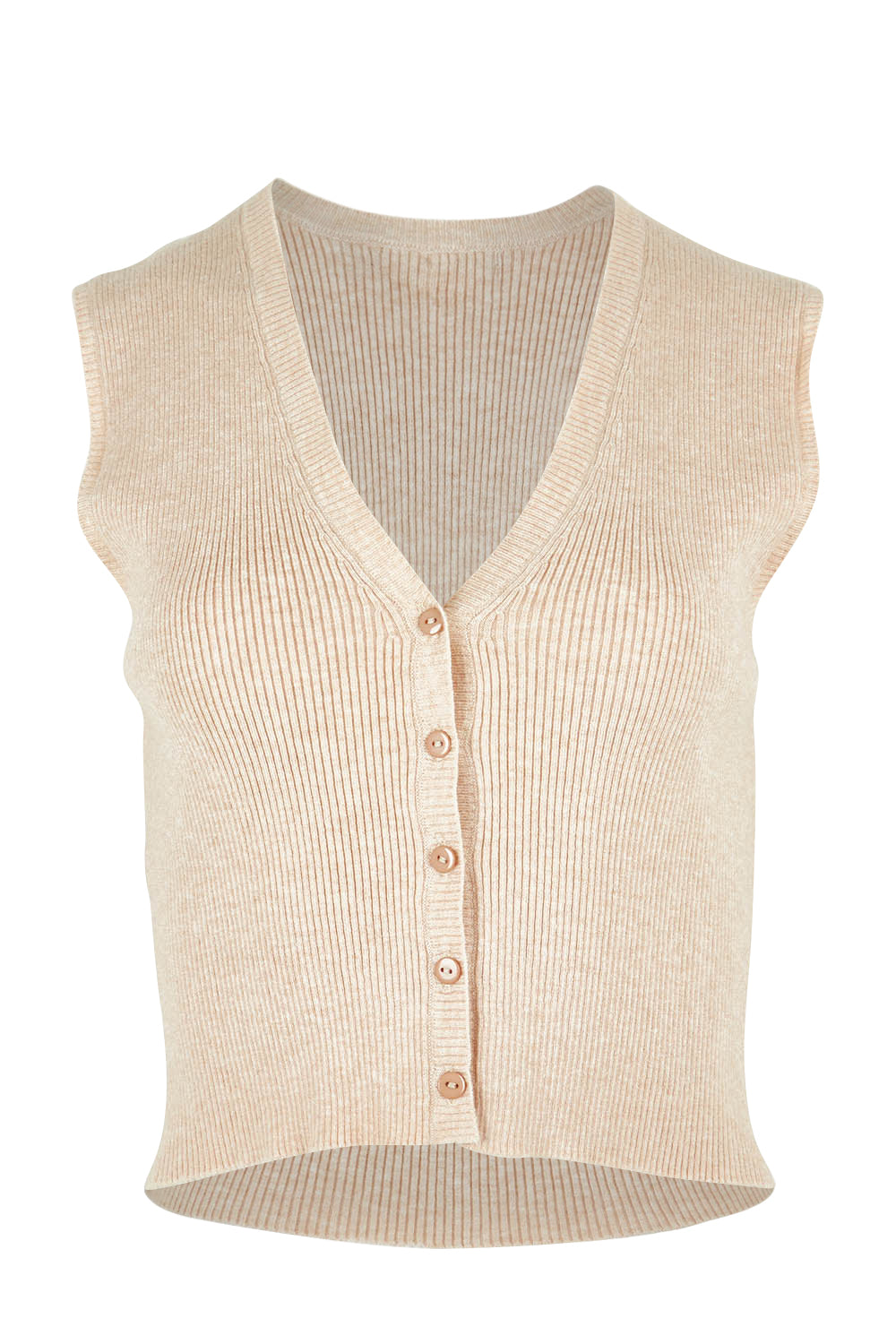 Product shot of the Henley Knit Vest in colour Oat, from the front