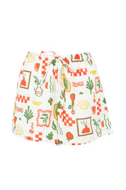 Product shot of the Valencia Cotton Linen Short in colour Print (White), from the front