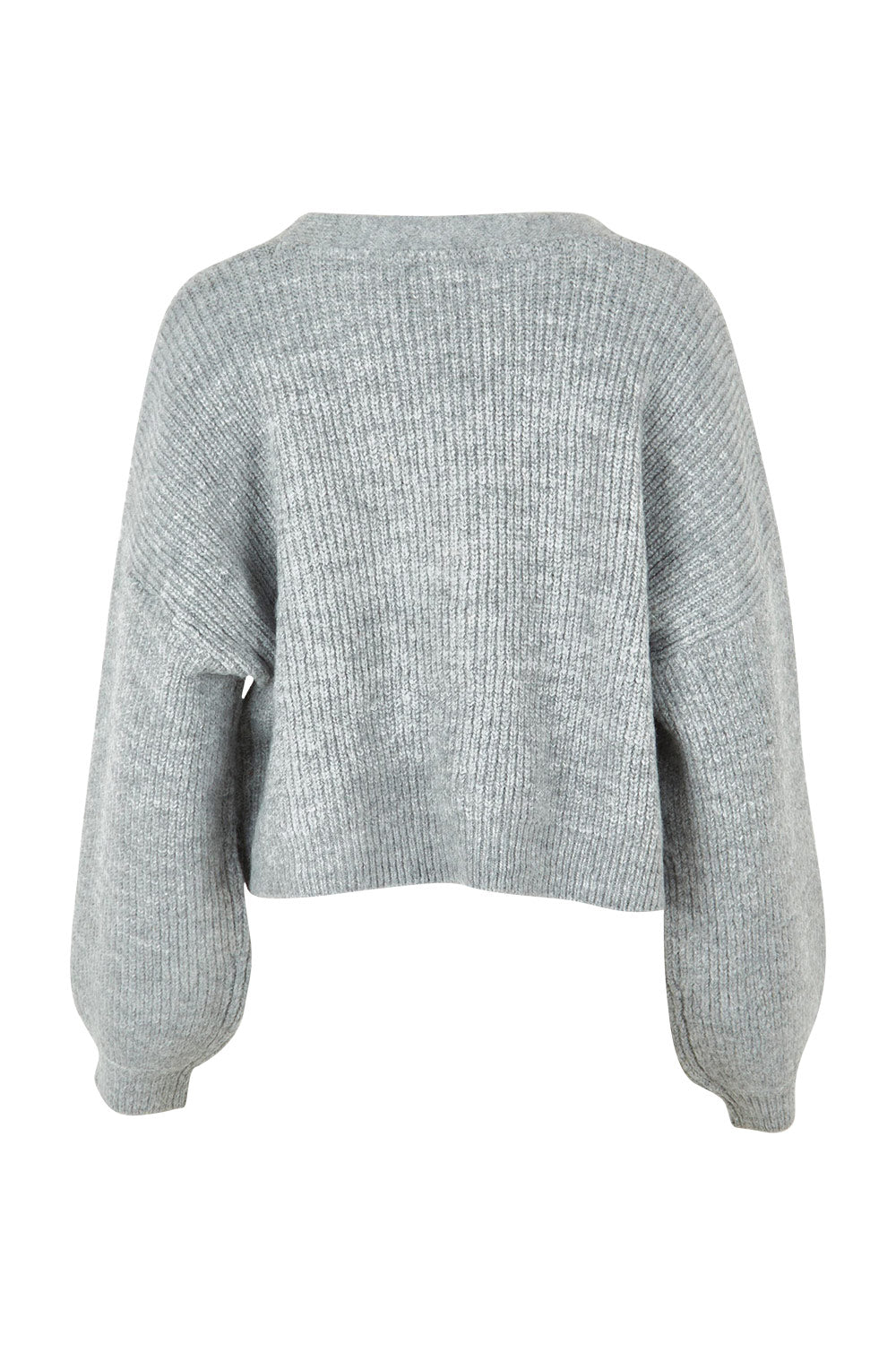 Product shot of the Selena Knit Cardi in colour Greymarle (Grey), from the back