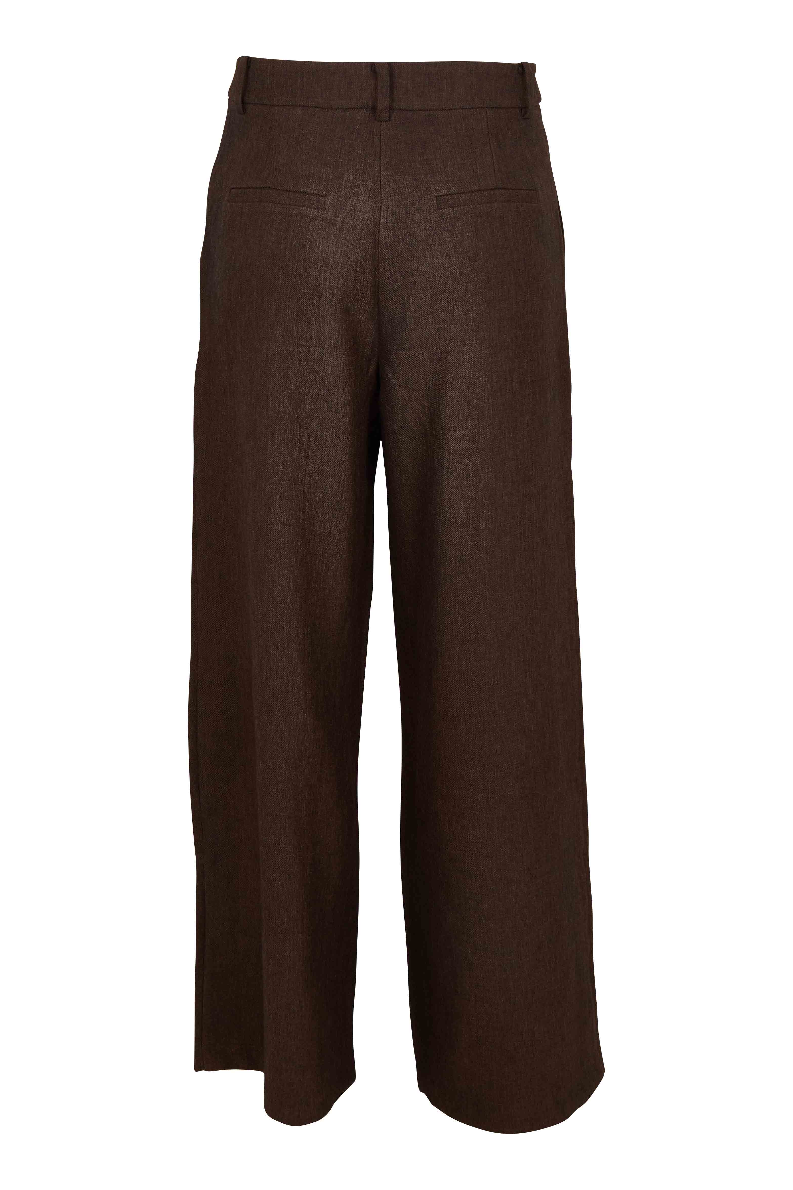 Product shot of the Romy Wide Leg Pant in colour Brown, from the back