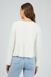 A model wearing the Hudson Linen Blend Shirt in colour Vwhite (White), from the back