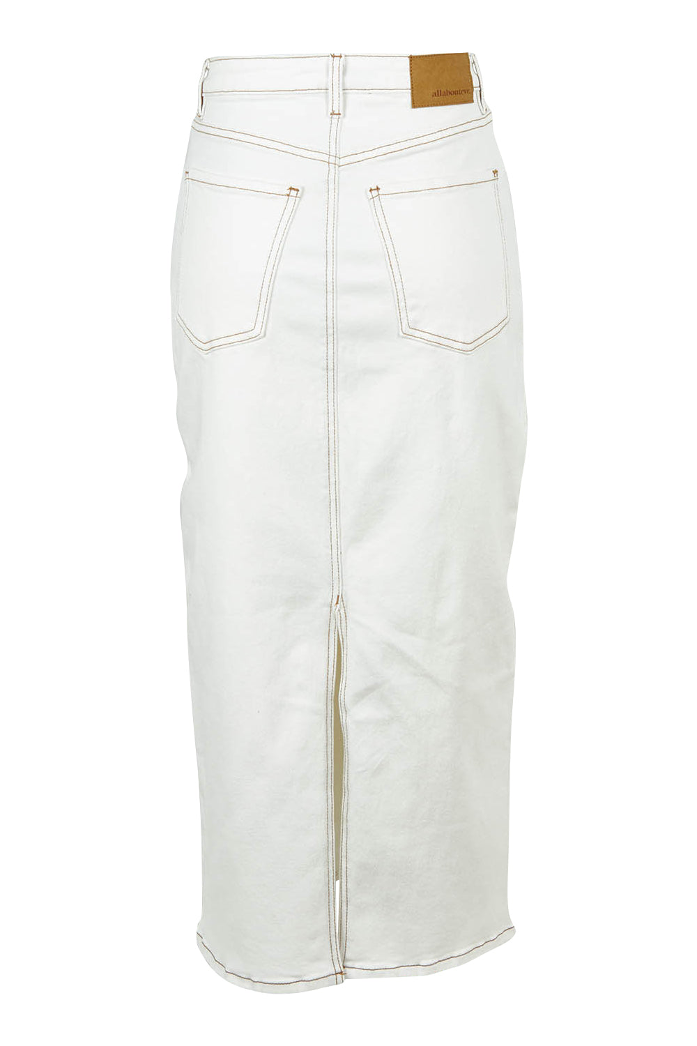Product shot of the Ray Denim Comfort Maxi Skirt in colour White (White), from the back