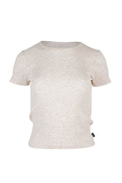 Product shot of the Eve Rib Baby Tee in colour Oat, from the front