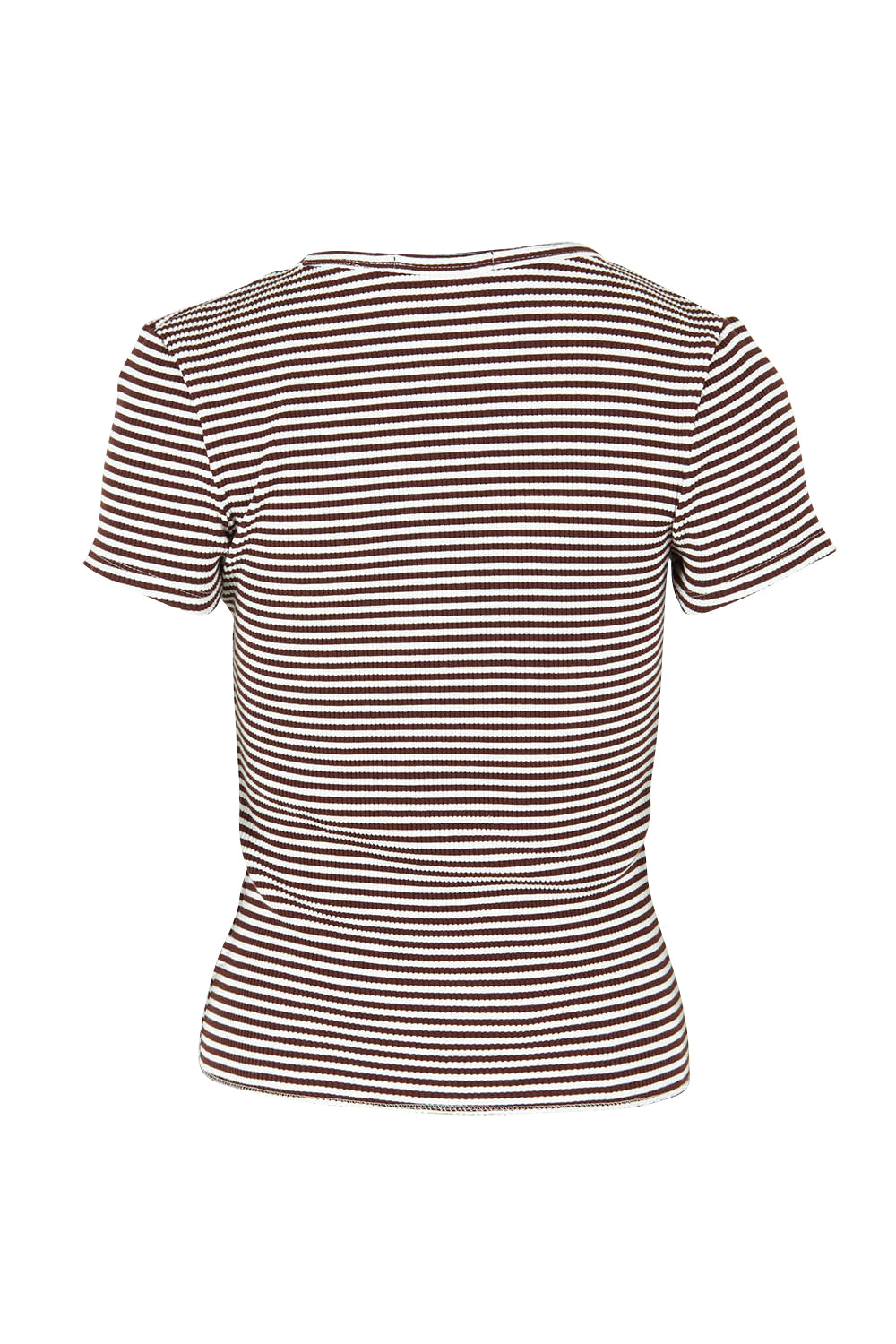 Product shot of the Eve Rib Stripe Tee in colour Brown, from the back