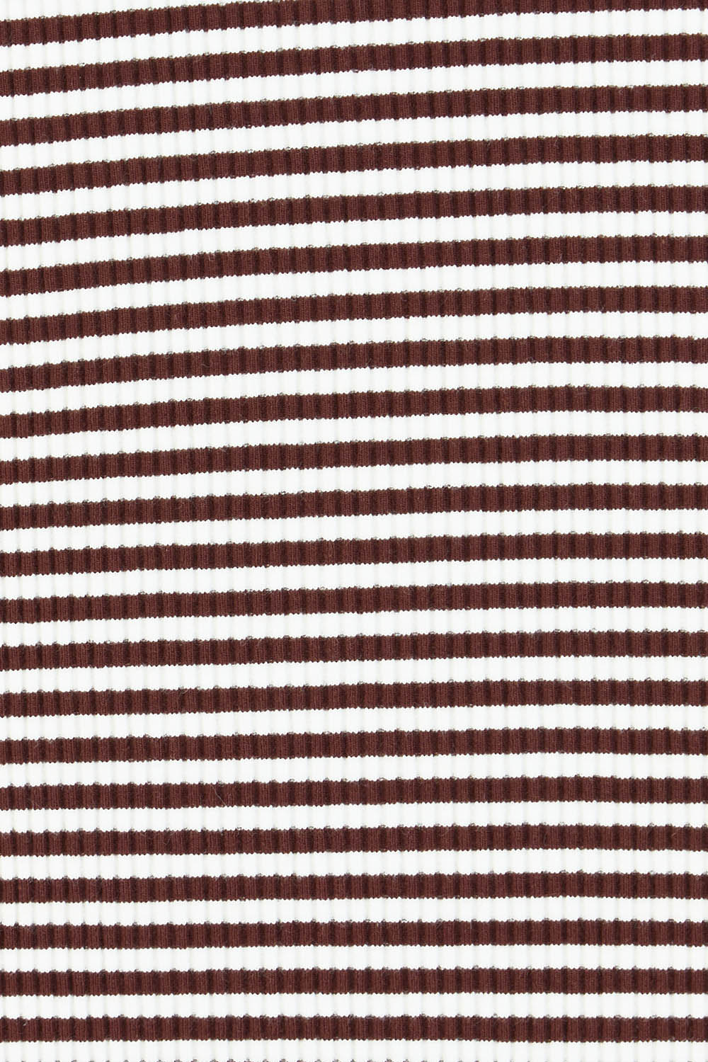 Product shot of the Eve Rib Stripe Tee in colour Brown, detail