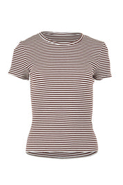 Product shot of the Eve Rib Stripe Tee in colour Brown, from the front