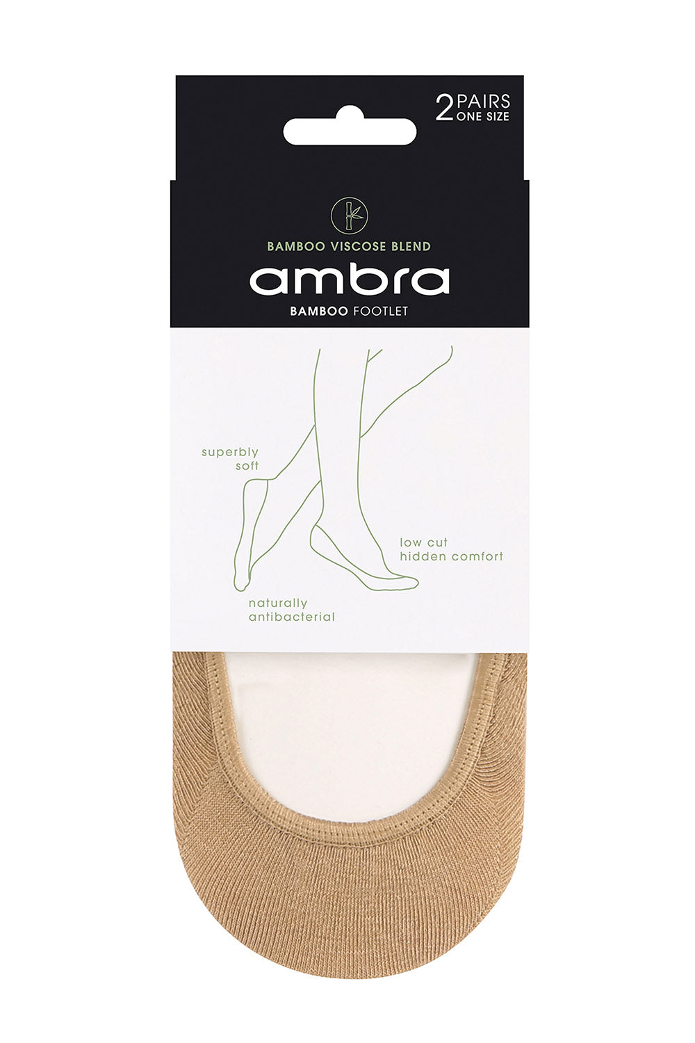 Product shot of the Bamboo Blend Footlet Sock 2 Pack in colour Natural, from the front