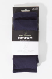A model wearing size OneSize of the Bamboo Blend Soft Top Crew Socks 2 Pack in colour Navy (Blue), from the front, showing the whole outfit