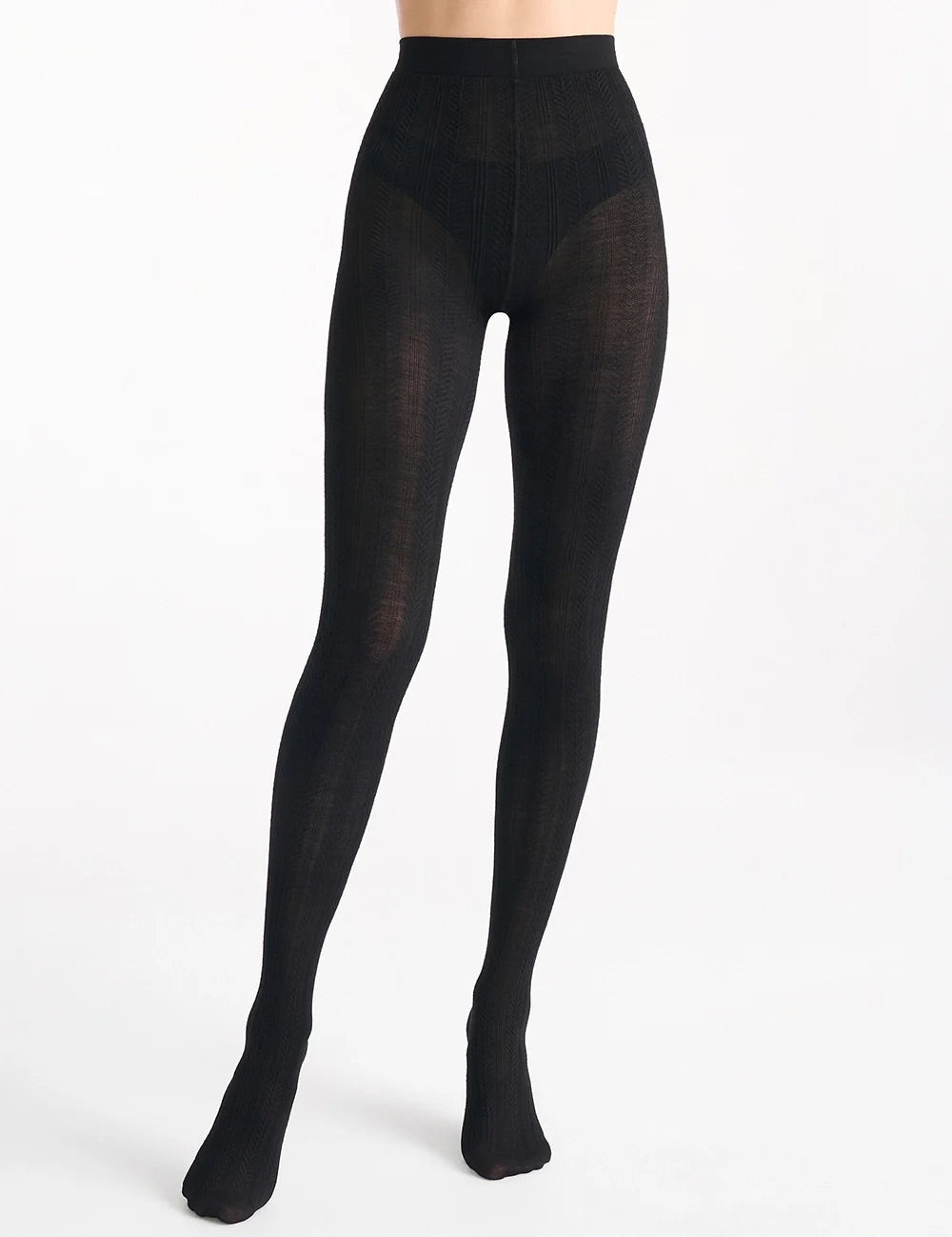 Cable Knit Merino Wool Tight - Black