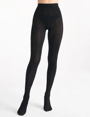 Cable Knit Merino Wool Tight - Black
