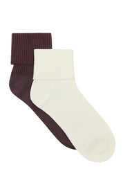 Product shot of the Organic Cotton Cuffed Rib Crew Sock 2 Pack in colour Butterfudg, from the front